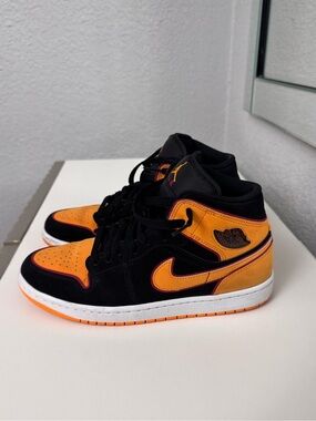 Nike Jordan Mids Black and Orange High-Top Sneakers